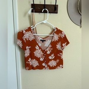Kendal & Kylie Floral Cropped Button Down Top